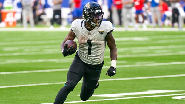 Jacksonville Jaguars RB Travis Etienne Jr. scored two touchdowns vs. the Buffalo Bills in Week 5.